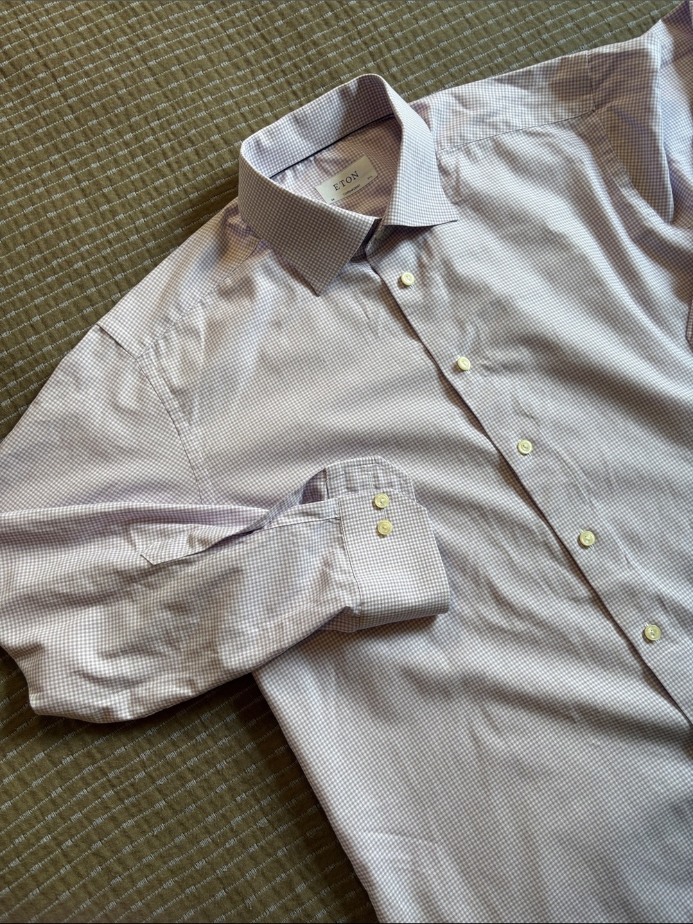 Eton Contemporary Fit Purple White Gingham Check Dress Shirt Size 44 17.5 XL